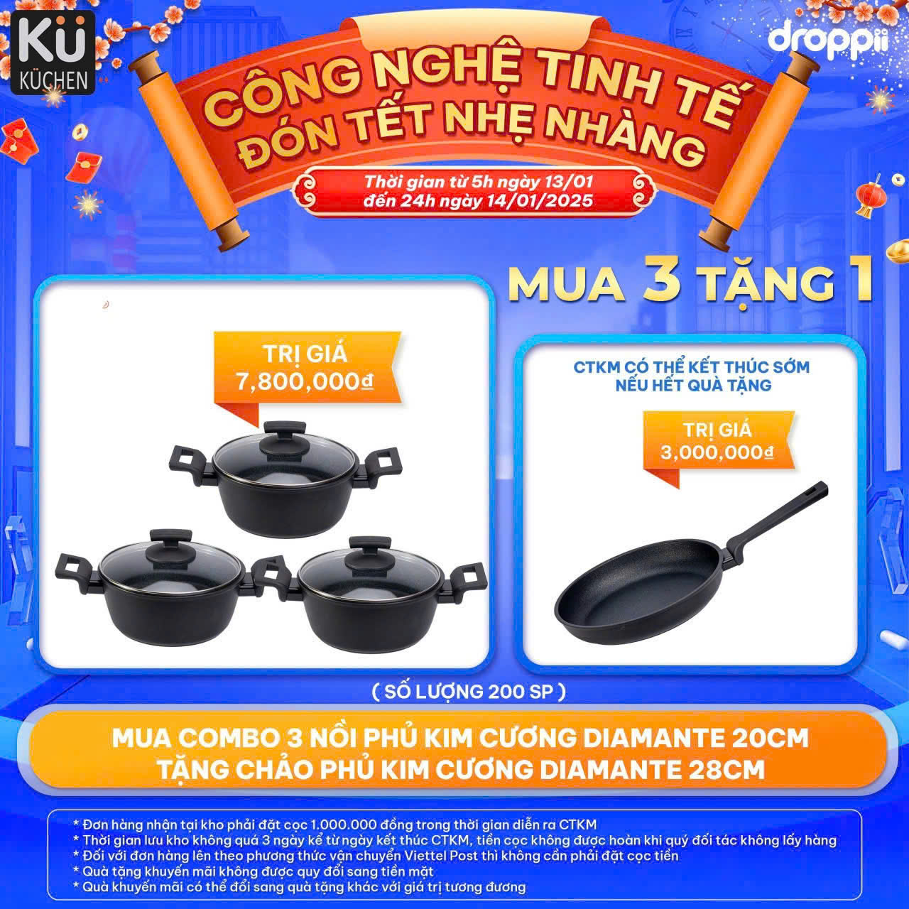 Nồi Ý (Italy) chống dính, bên trong phủ kim cương, bên ngoài phủ men sứ 20cm DIAMANTE Kuchen